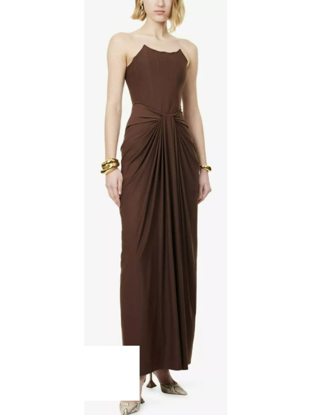 New Revolve Deme Brown Corset Strapless Maxi Dress Gown